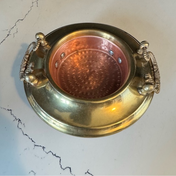 Vintage Other - Vintage Footed Brazier Brass and Hammered Copper